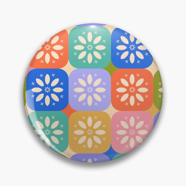 Item preview, Rounded Colorful Checkered Pattern with Stylized Flowers and Daisies designed and sold by Ceyda Bolat.