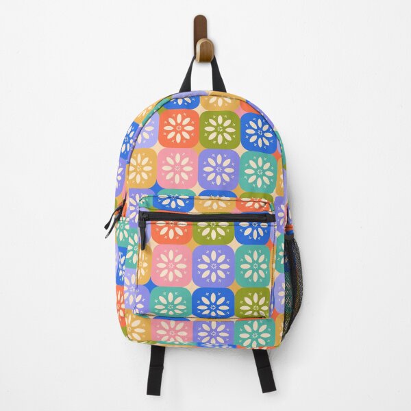 Item preview, Rounded Colorful Checkered Pattern with Stylized Flowers and Daisies designed and sold by Ceyda Bolat.