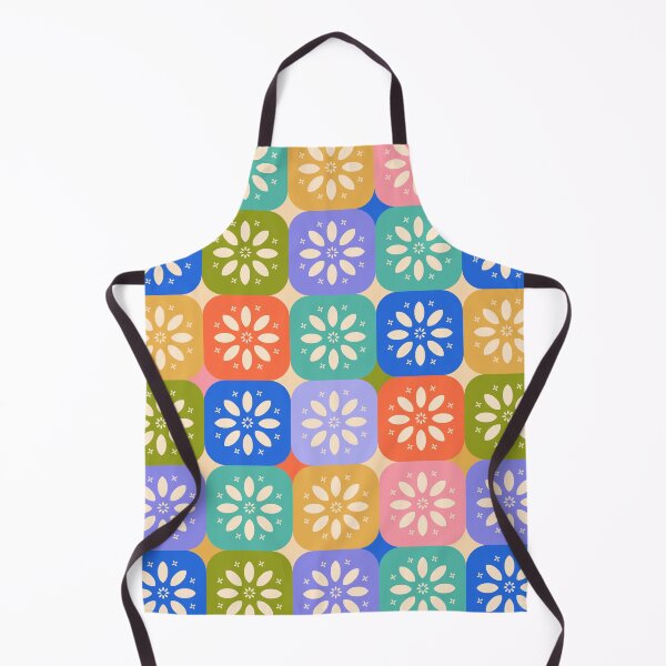 Item preview, Rounded Colorful Checkered Pattern with Stylized Flowers and Daisies designed and sold by Ceyda Bolat.