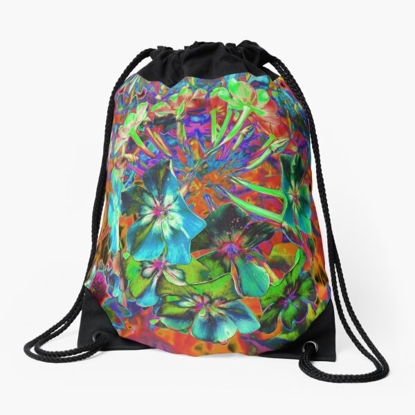 Blooming Abstract Blue and Lime Green Flower Drawstring Bag