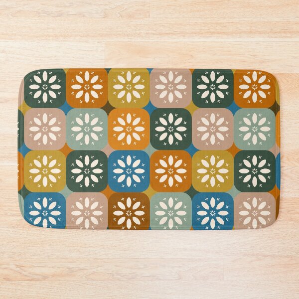 Item preview, Rounded Boho Style Color Checkered Pattern with Stylized Flowers and Daisies designed and sold by Ceyda Bolat.