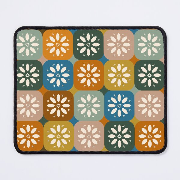 Item preview, Rounded Boho Style Color Checkered Pattern with Stylized Flowers and Daisies designed and sold by Ceyda Bolat.