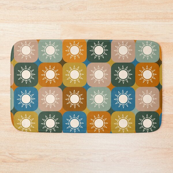 Item preview, Rounded Boho Style Color Checkered Pattern with Stylized Sun Designs designed and sold by Ceyda Bolat.