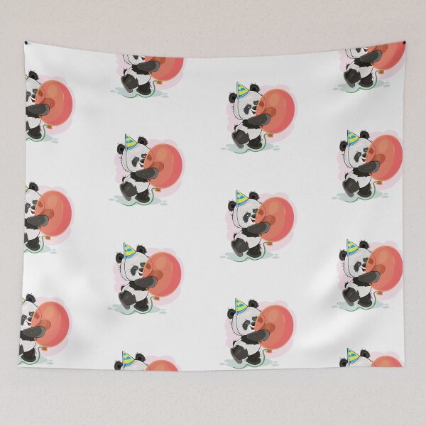 Item preview, Cartoon little panda.Happy birthday.Red balloon. designed and sold by Fufustyle.