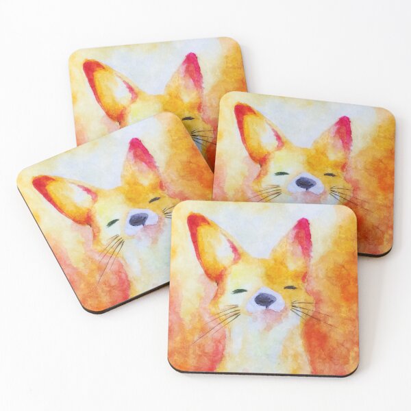 Item preview, Happy Watercolor Orange Fox Portrait, Cute Sleepy Eyes Baby Fox Smiling designed and sold by Paintcorner.