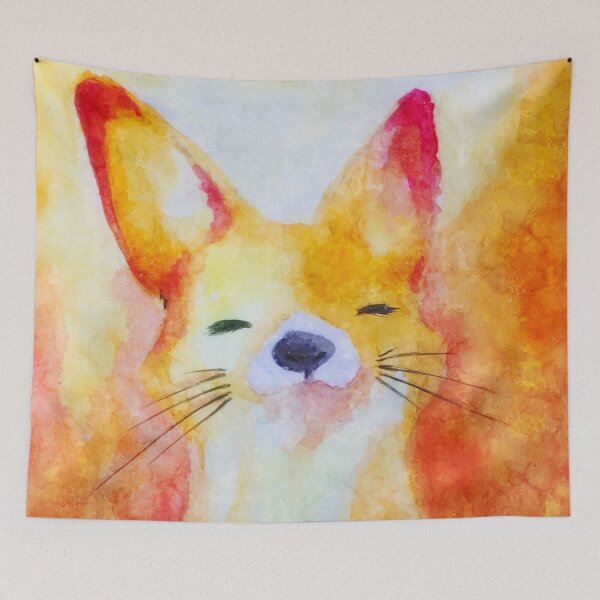 Item preview, Happy Watercolor Orange Fox Portrait, Cute Sleepy Eyes Baby Fox Smiling designed and sold by Paintcorner.