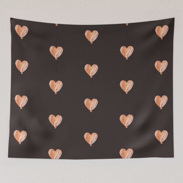 Item preview, Peach heart balloon seamless pattern dark background designed and sold by Yana Mustafina | Boho Soulful Designs.