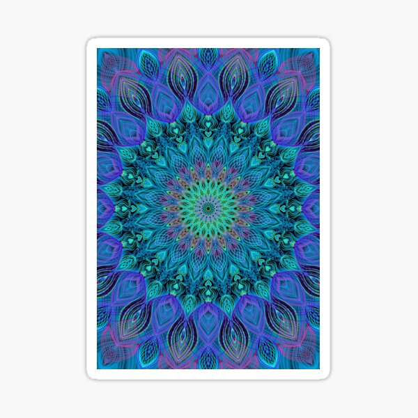 Cool Blue Peacock Line Art Mandala Sticker