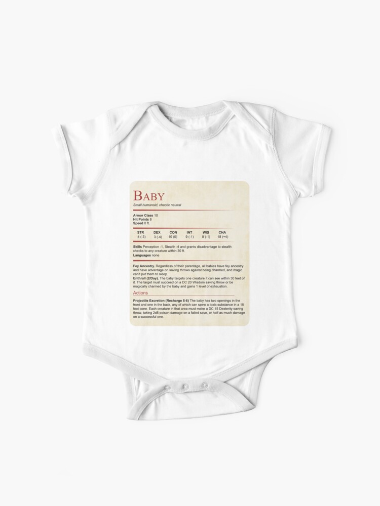 Thumbnail 1 of 2, Baby One-Piece, D&D Baby Stat Block designed and sold by sunburstrpg.