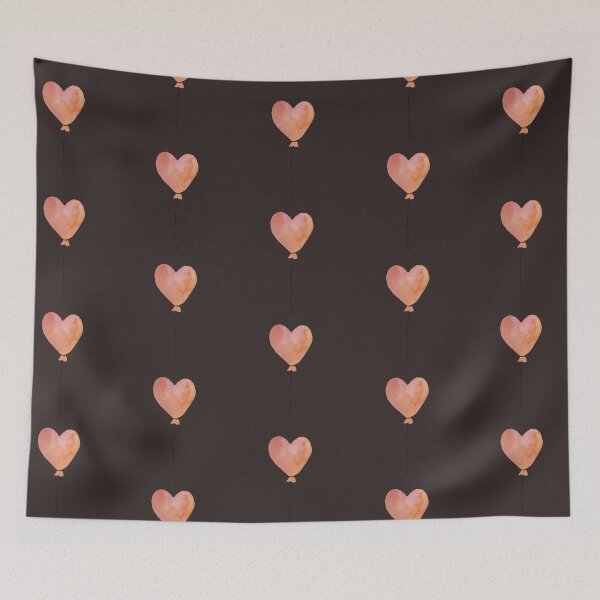 Item preview, Peach cute balloon heart seamless pattern dark background designed and sold by Yana Mustafina | Boho Soulful Designs.