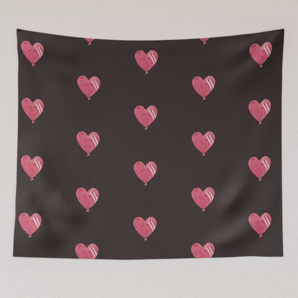 Item preview, cute pink heart balloon black seamless pattern  designed and sold by Yana Mustafina | Boho Soulful Designs.
