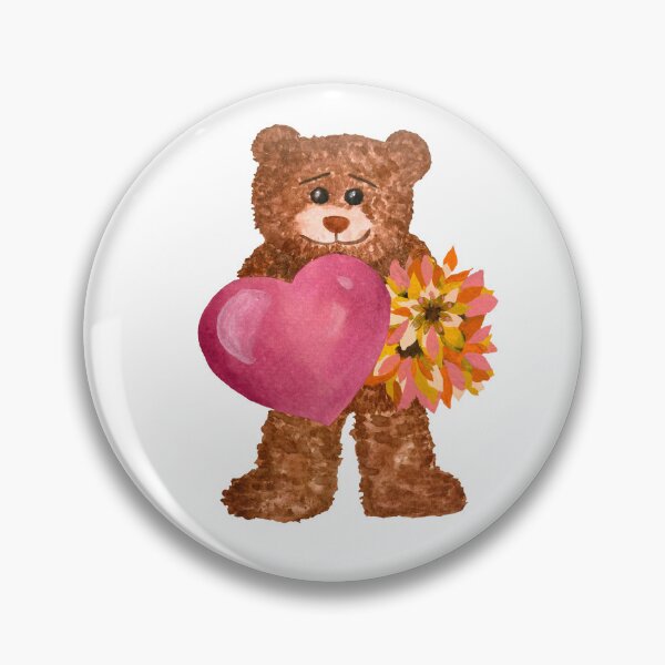 Item preview, Bear with big heart flower watercolor illustration designed and sold by Yana Mustafina | Boho Soulful Designs.