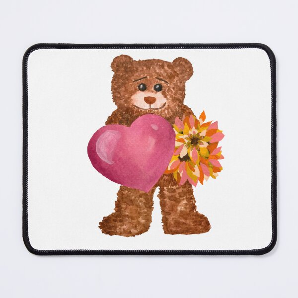 Item preview, Bear with big heart flower watercolor illustration designed and sold by Yana Mustafina | Boho Soulful Designs.
