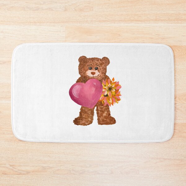 Item preview, Bear with big heart flower watercolor illustration designed and sold by Yana Mustafina | Boho Soulful Designs.