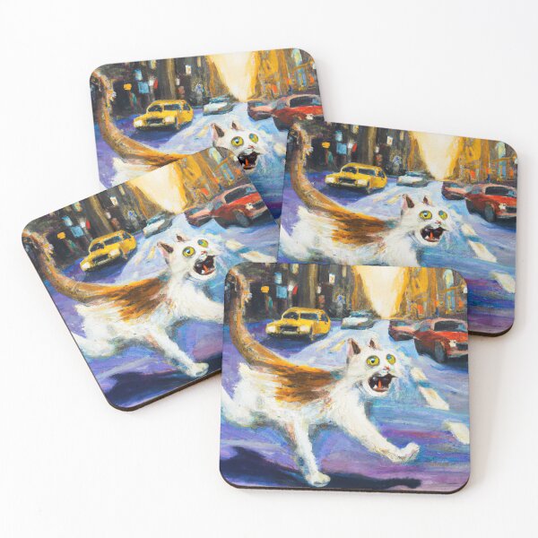 Item preview, oil painting of a scared cat on the highway designed and sold by MyOilArt4you.