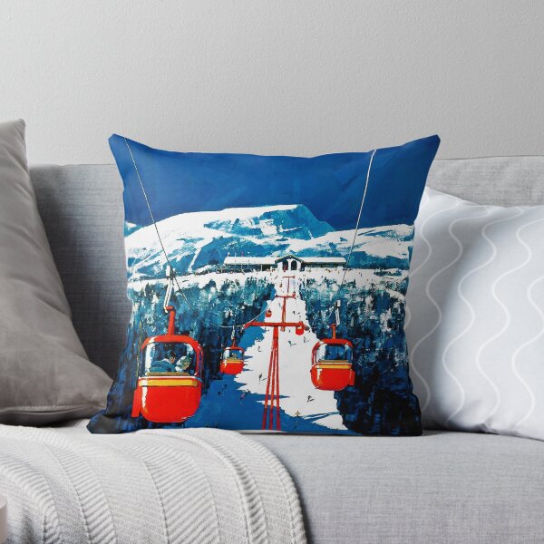 Vintage Stowe gondola winter travel ski poster Throw Pillow