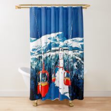 Vintage Stowe gondola winter travel ski poster Shower Curtain