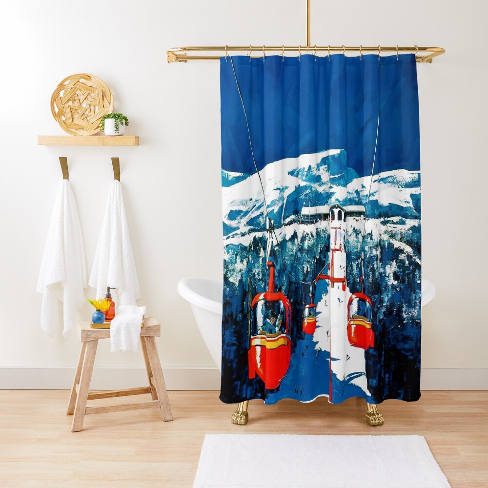 Vintage gondola winter travel ski poster Shower Curtain