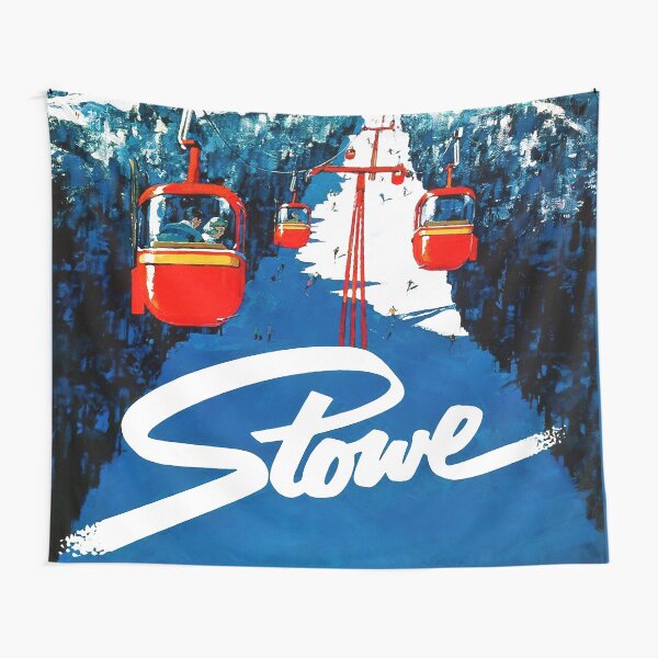 Vintage Stowe gondola winter travel ski poster Tapestry