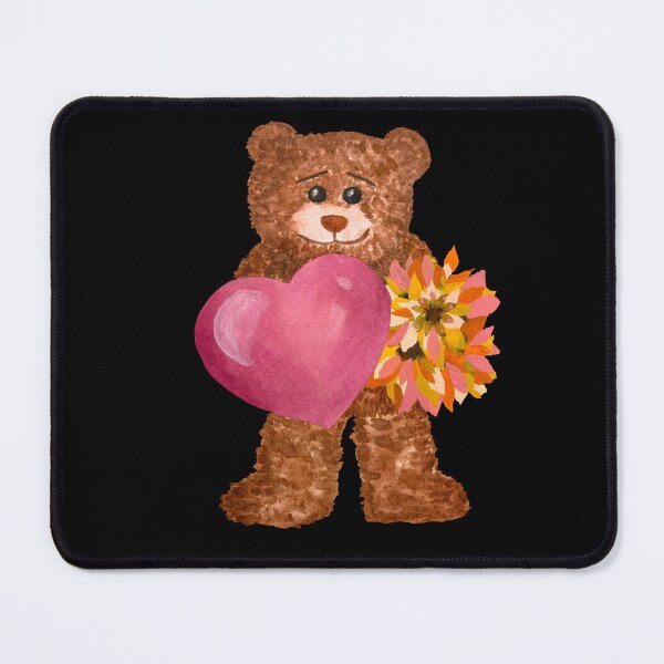 Item preview, Bear with big heart flower watercolor black background designed and sold by Yana Mustafina | Boho Soulful Designs.