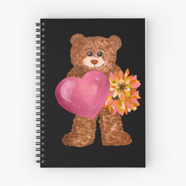Artikelvorschau, Bear with big heart flower watercolor black background entworfen und verkauft von Yana Mustafina | Boho Soulful Designs.