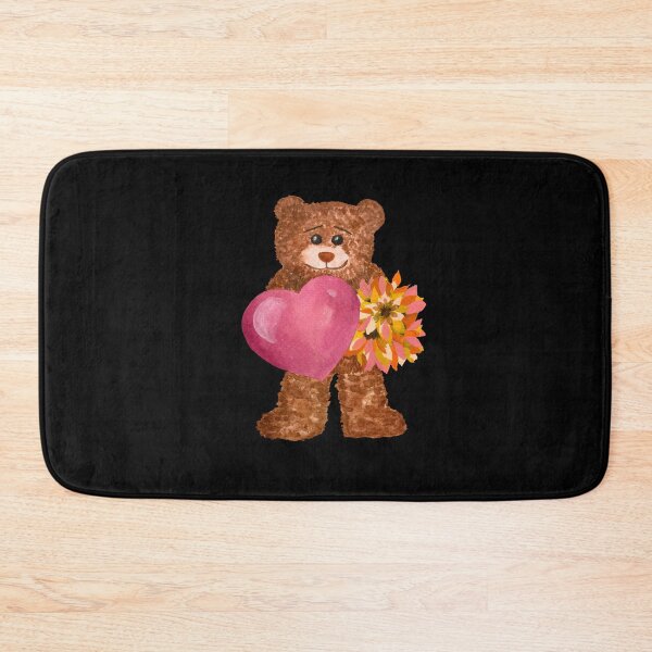 Item preview, Bear with big heart flower watercolor black background designed and sold by Yana Mustafina | Boho Soulful Designs.