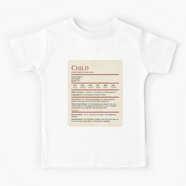 Item preview, D&D Child Stat Block designed and sold by sunburstrpg.