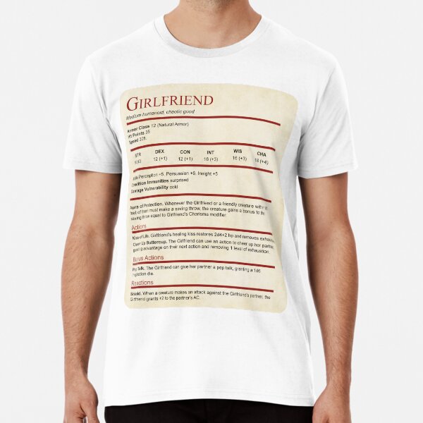 D&D Girlfriend Stat Block for Valentine or Anniversary Gift Premium T-Shirt