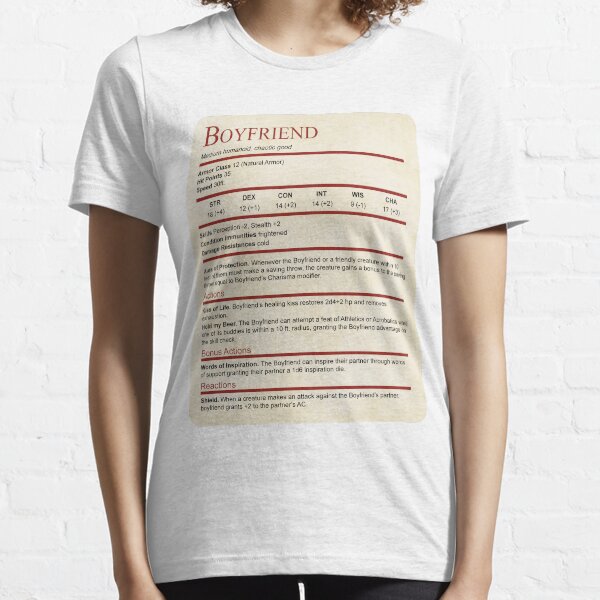 D&D Boyfriend Stat Block for Valentine or Anniversary Gift Essential T-Shirt