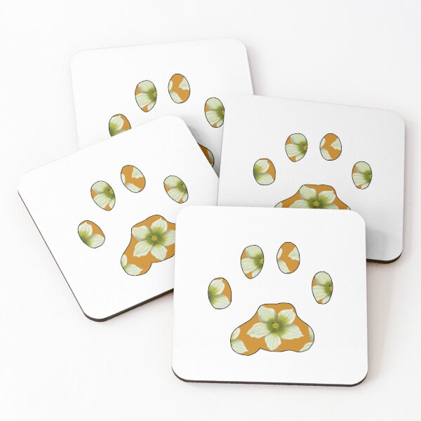 Item preview, Cat paw with Briony flower pattern in orange on white designed and sold by Encie-Designs.