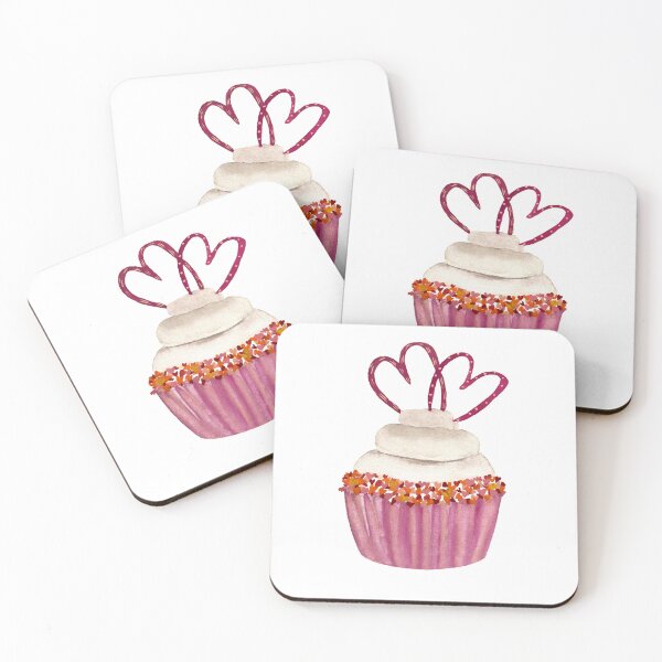 Item preview, cupcake with heart watercolor illustration designed and sold by Yana Mustafina | Boho Soulful Designs.