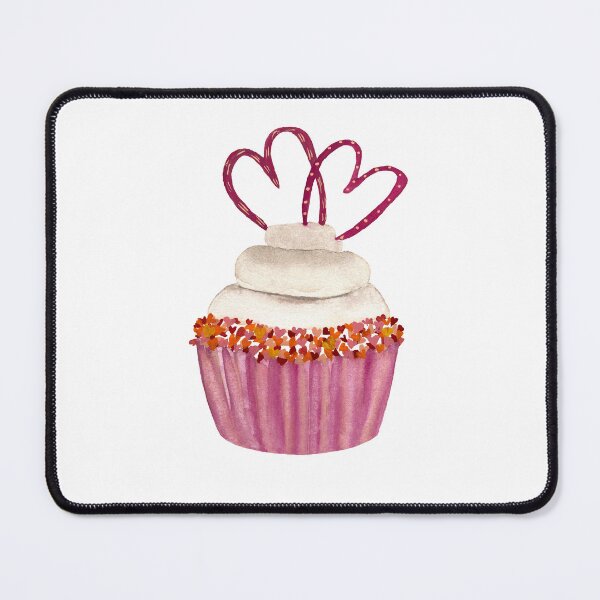 Item preview, cupcake with heart watercolor illustration designed and sold by Yana Mustafina | Boho Soulful Designs.