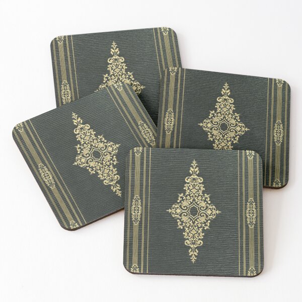 Item preview, Dark green black rippled leather with gold inlay design book cover designed and sold by coverinlove.