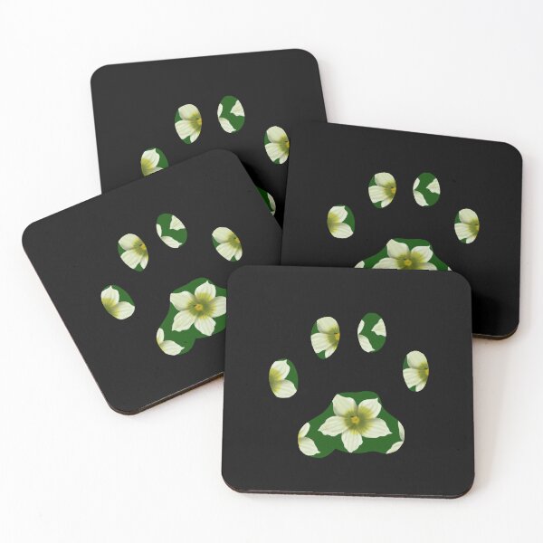 Item preview, Cat paw with Briony flower pattern in green on black designed and sold by Encie-Designs.