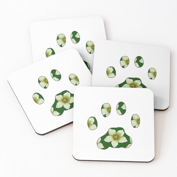 Item preview, Cat paw with Briony flower pattern in green on white designed and sold by Encie-Designs.