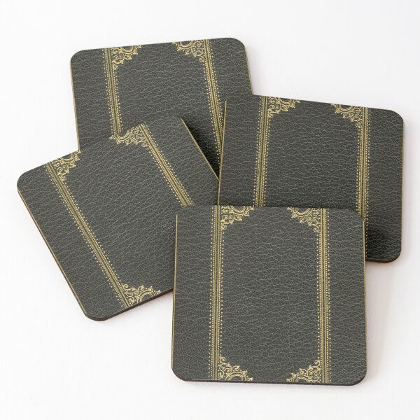 Item preview, Black charcoal leather book cover with gold inlay design designed and sold by coverinlove.