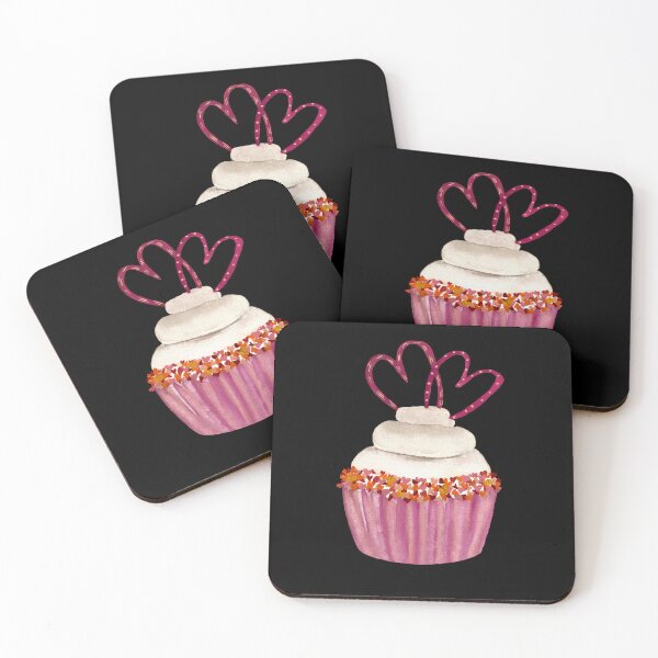Item preview, Cupcake with heart on black background designed and sold by Yana Mustafina | Boho Soulful Designs.