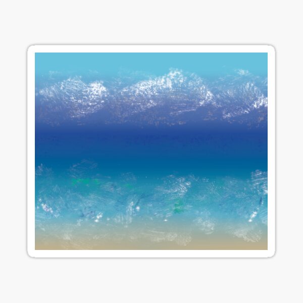 Abstract Teal, Blue Painting, Beach, Mountains Sticker