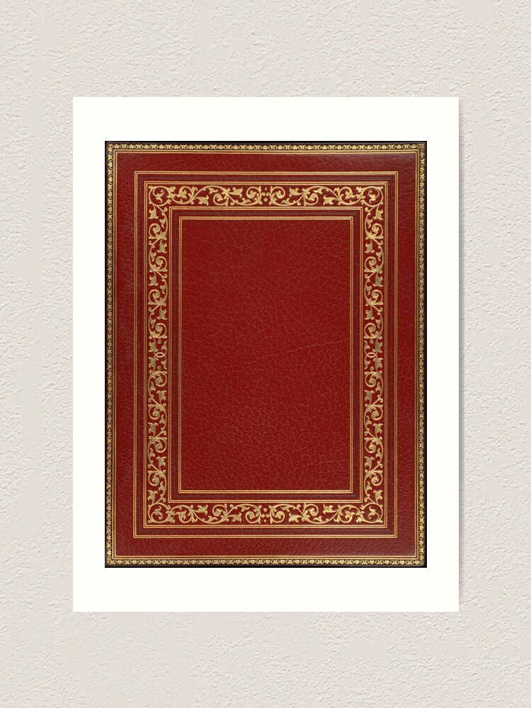 "Red embossed leather book cover with gold inlay border design " Art
