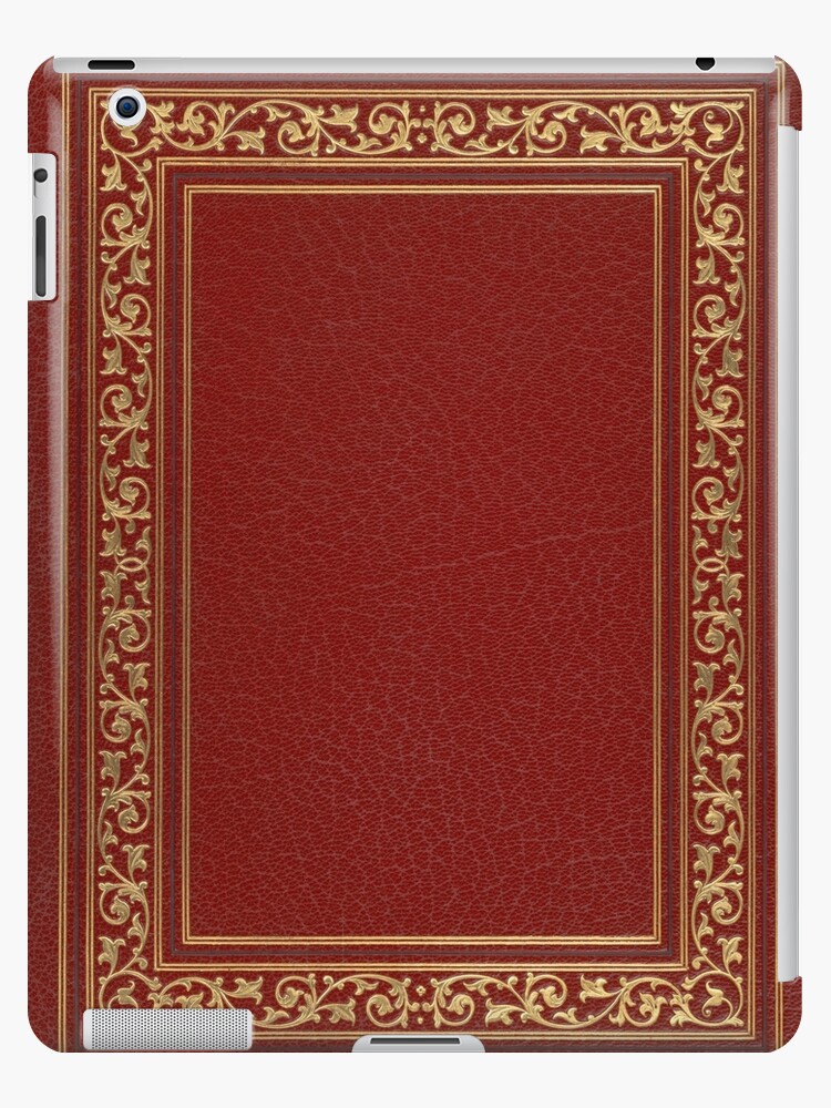 Red embossed leather book cover with gold inlay border design | iPad Case &  Skin