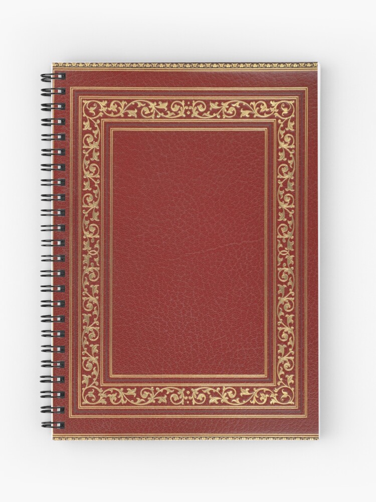 Red embossed leather book cover with gold inlay border design