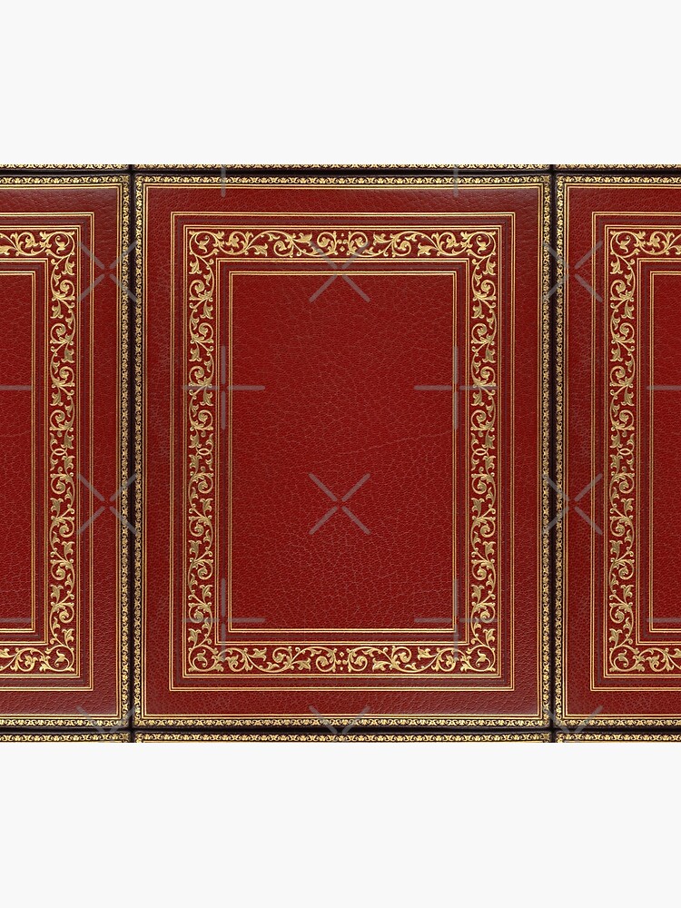 Red embossed leather book cover with gold inlay border design