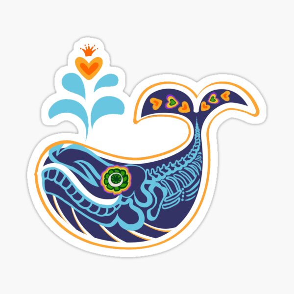 Dia de los Muertos Blue Whale Sticker