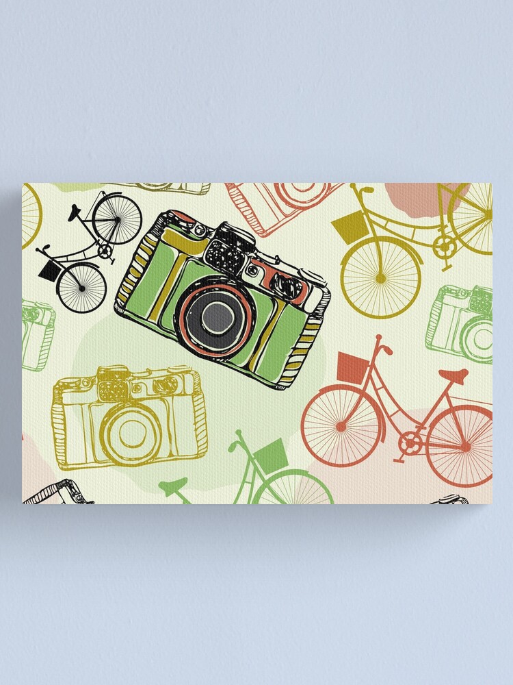 Alternate view of Vintage camera and bicycles Canvas Print