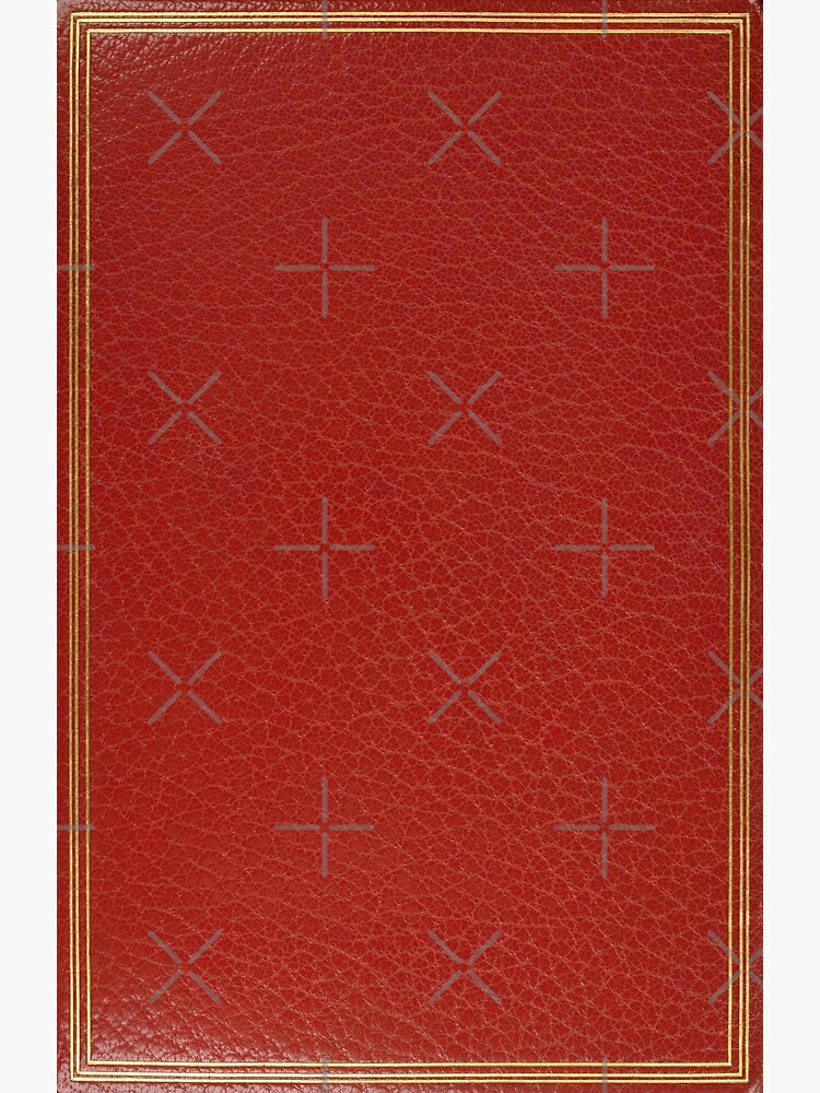 Red embossed leather book cover with gold inlay border design