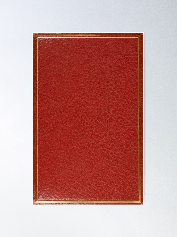 Red embossed leather book cover with gold inlay border design