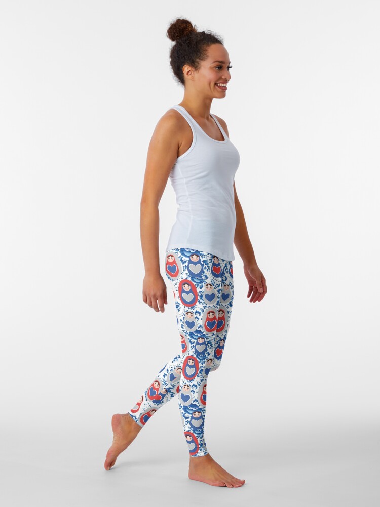 Alternate view of Russian Matryoshka with hearts Leggings