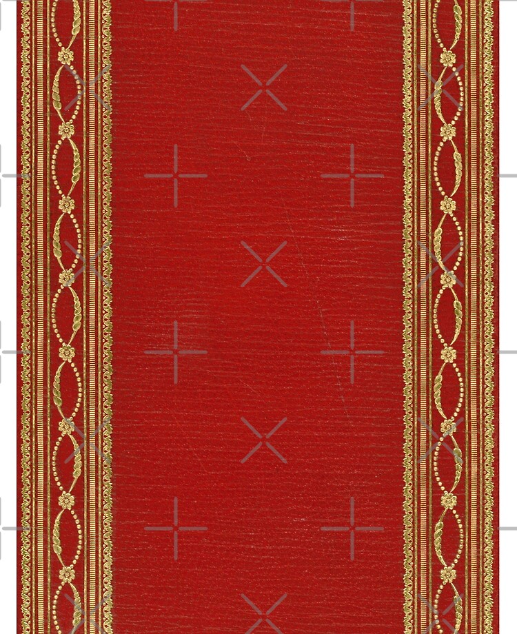 Red embossed leather book cover with gold inlay border design