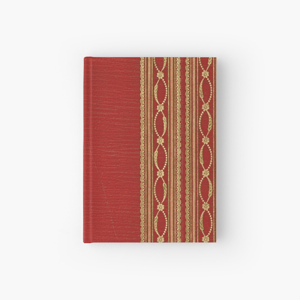 Bright red leather book cover with gold inlay fringed design Hardcover  Journal for Sale by coverinlove