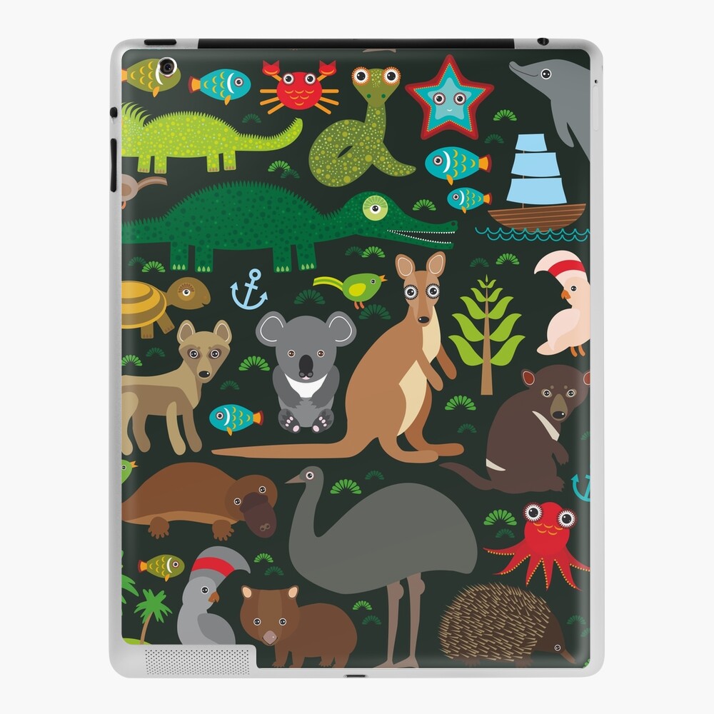 Funny Australian Animals Echidna Platypus Ostrich Emu Tasmanian Devil Cockatoo Parrot Wombat Snake Turtle Crocodile Kangaroo Dingo Octopus Fish Seamless Pattern On Dark Background Ipad Case Skin By Ekaterinap Redbubble